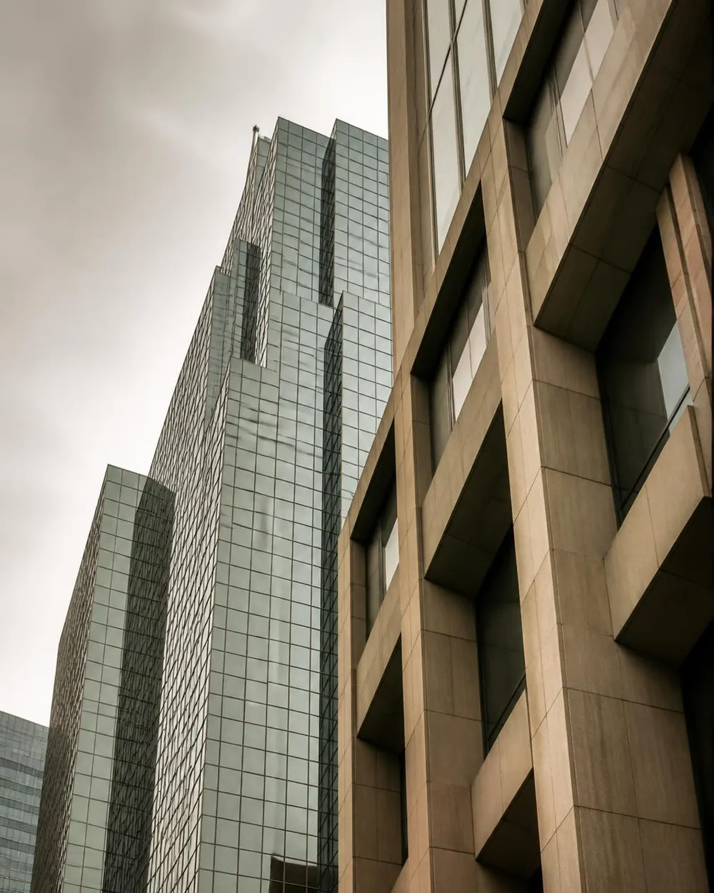Toronto financial district office towers seen from street level